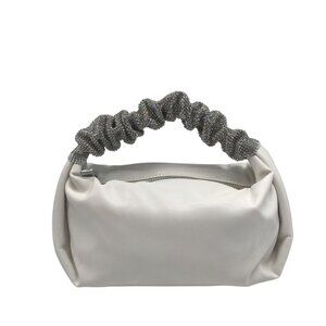MMS Brands White Faux Leather Shoulder Bag With Ruffeled Handles